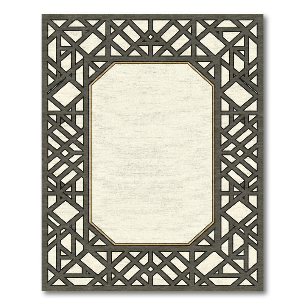 Geometric Dark Gray Lattice Frame Rug