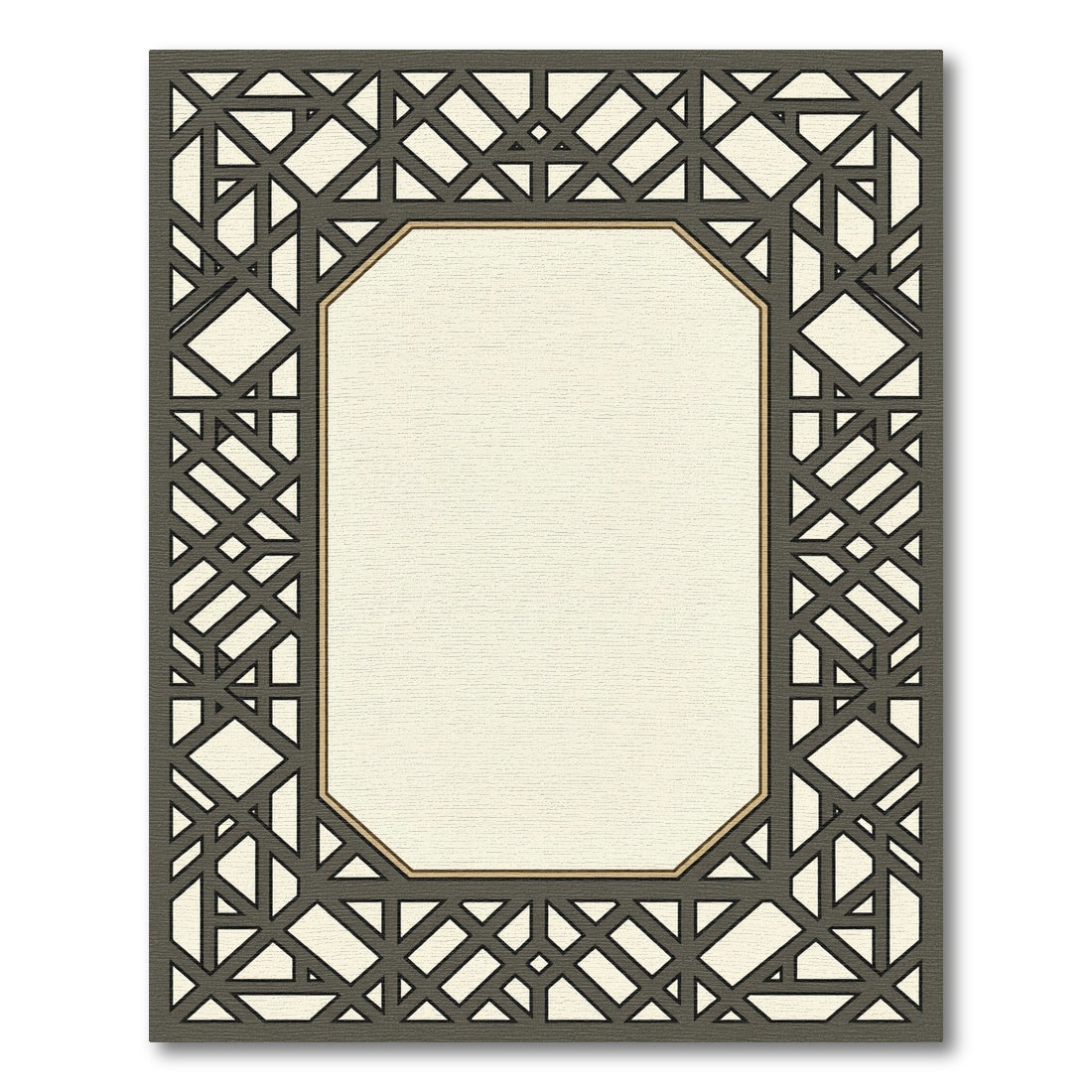 Geometric Dark Gray Lattice Frame Rug