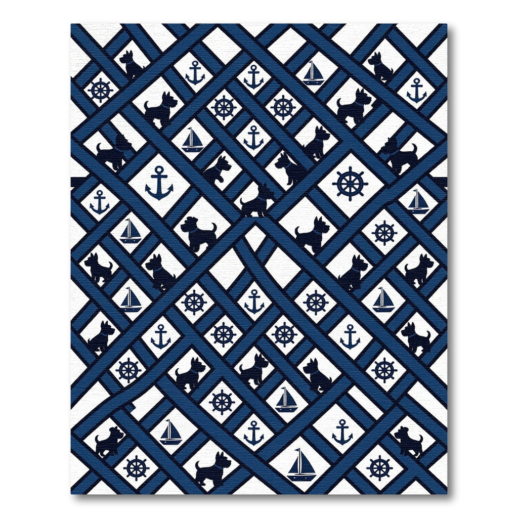 Navy Nautical Scottish Terrier Plaid Rug