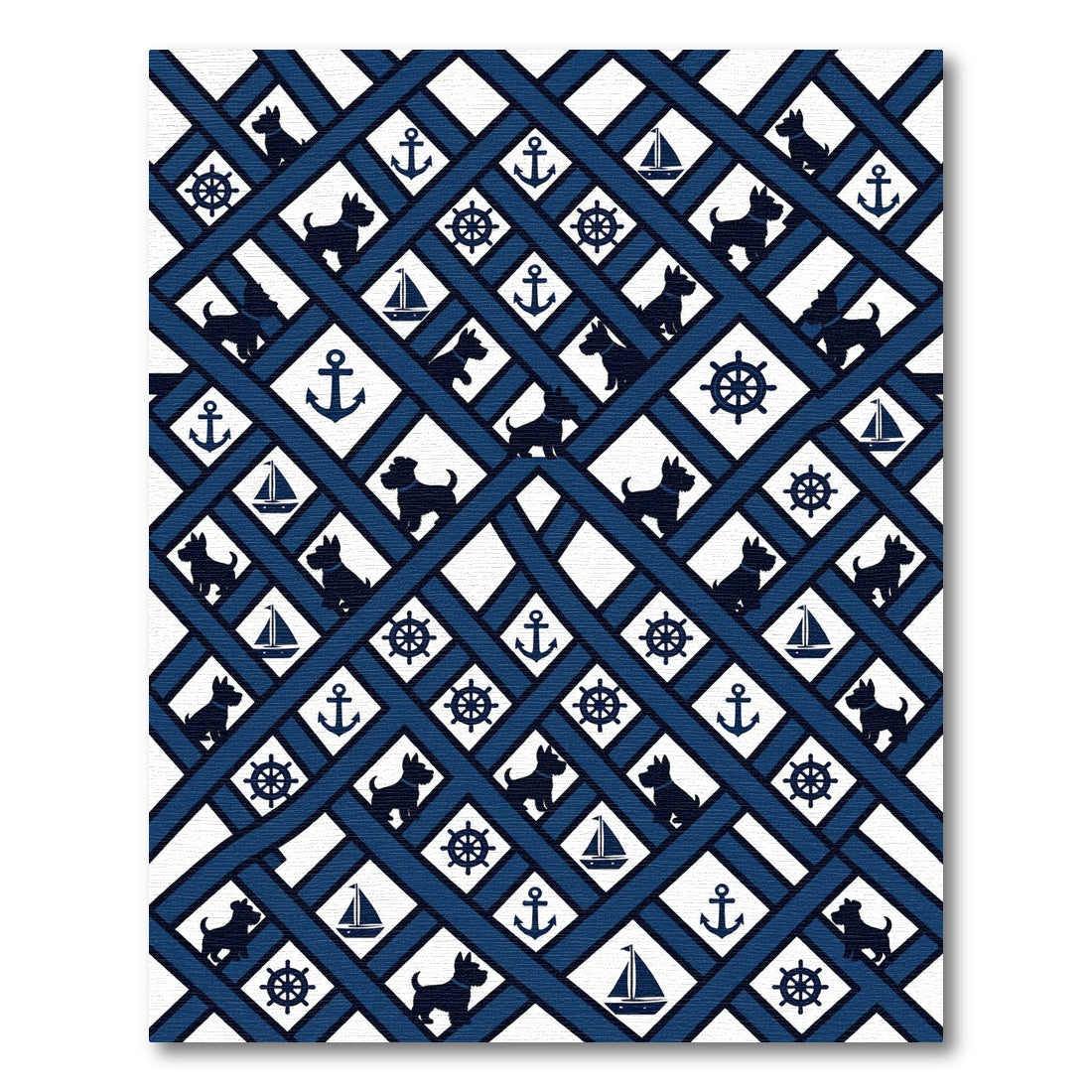 Navy Nautical Scottish Terrier Plaid Rug