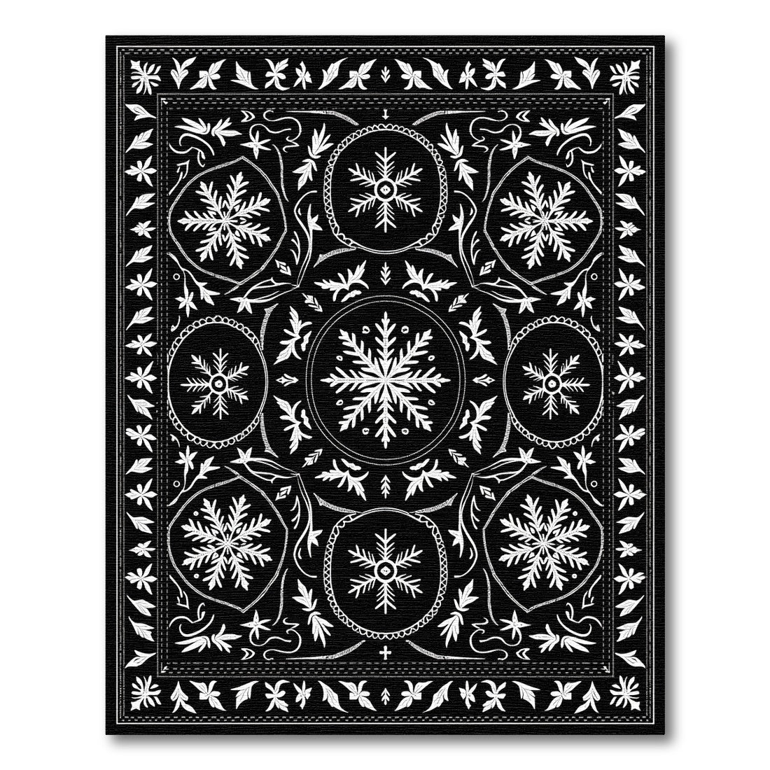 Black White Snowflake Medallion Art Rug