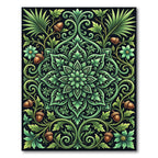 Elegant Green Verdant Acorn Medallion Rug