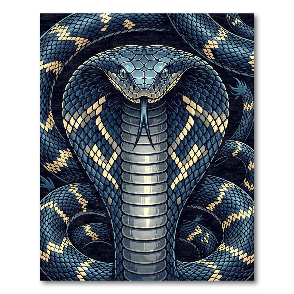 Intricate Blue Golden Cobra Serpent Rug