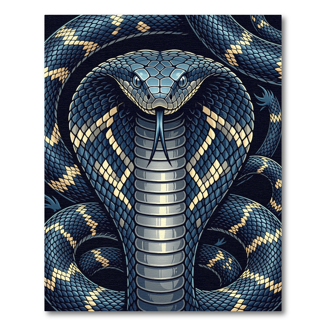 Intricate Blue Golden Cobra Serpent Rug