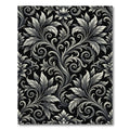 Ornate Black White Floral Scroll Rug