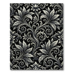 Ornate Black White Floral Scroll Rug