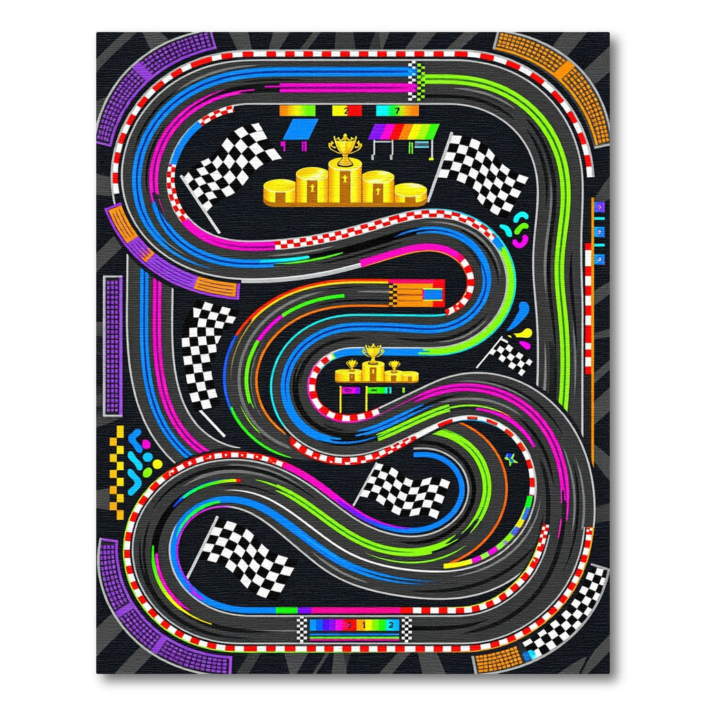 Vibrant Retro Racing Track Circuit Graphic Rug
