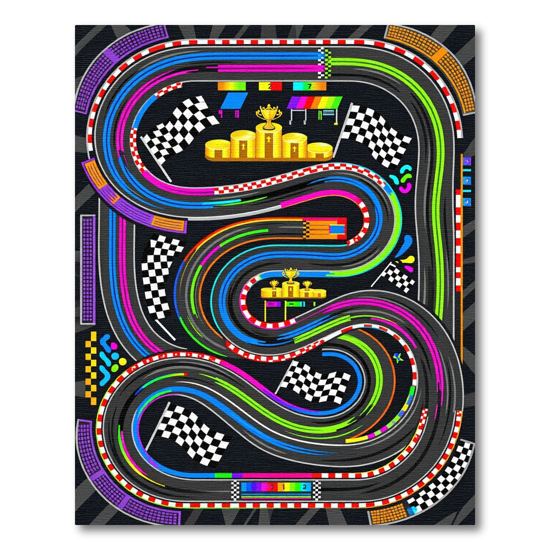 Vibrant Retro Racing Track Circuit Graphic Rug