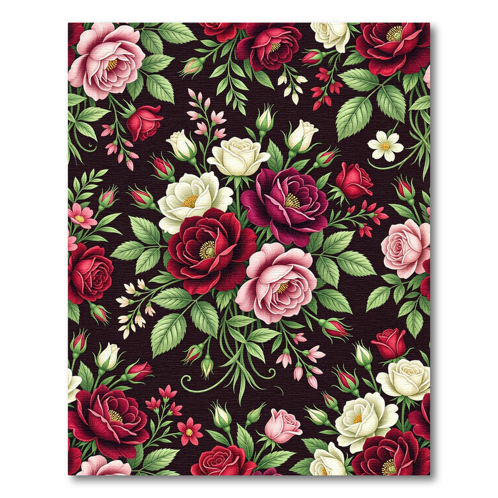 Rich Red Plum Rose Bouquet Rug