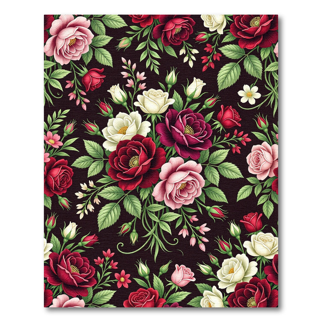 Rich Red Plum Rose Bouquet Rug