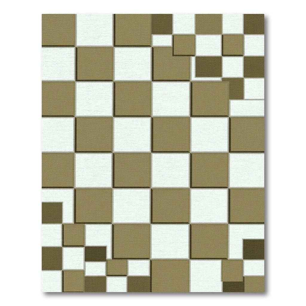 Earthy Brown White Square Illusion Rug