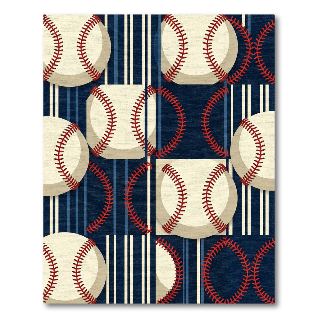 Contemporary Navy Baseball Striped Accent Rug