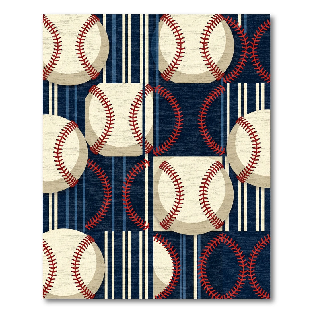 Contemporary Navy Baseball Striped Accent Rug