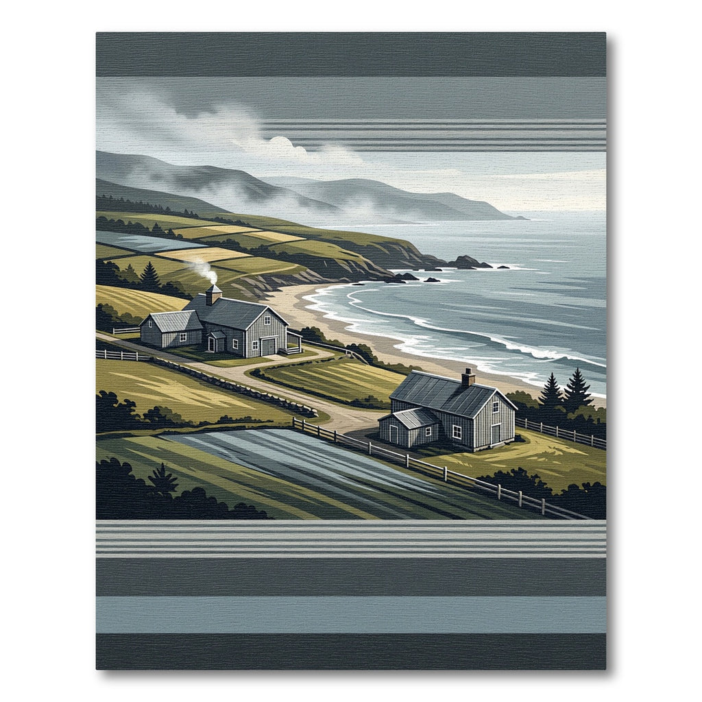 Coastal Farmstead Mountainscape Horizon Scene Rug