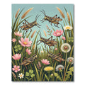 Whimsical Grasshopper Meadow Wildflower Illustration Rug