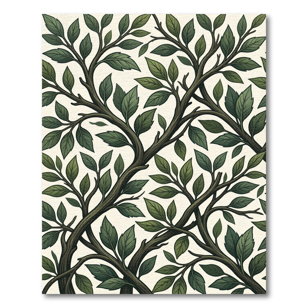 Dark Green Leafy Branch Tableau Rug