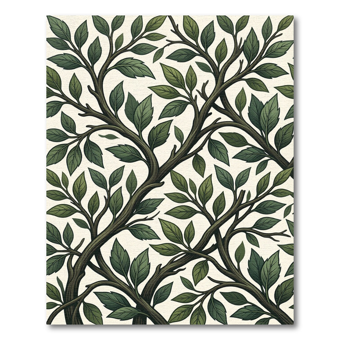 Dark Green Leafy Branch Tableau Rug