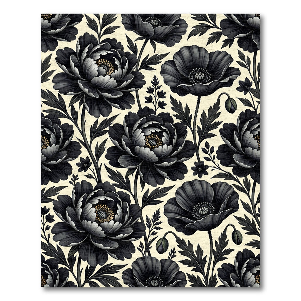 Dramatic Black Garden Floral Arrangement Rug