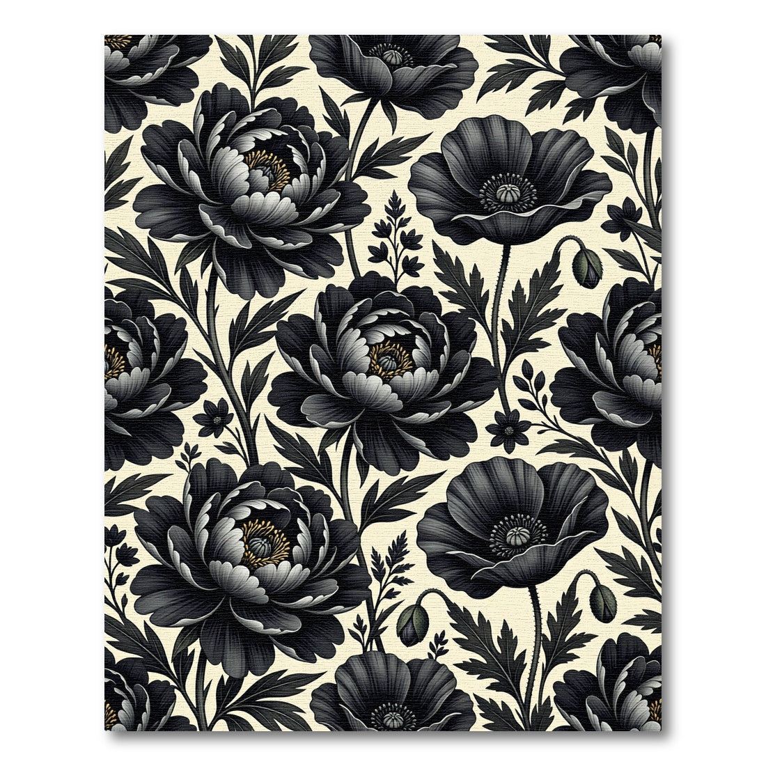 Dramatic Black Garden Floral Arrangement Rug