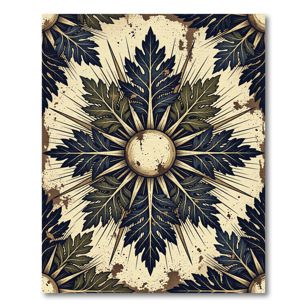 Sunburst Navy Foliage Cream Medallion Rug