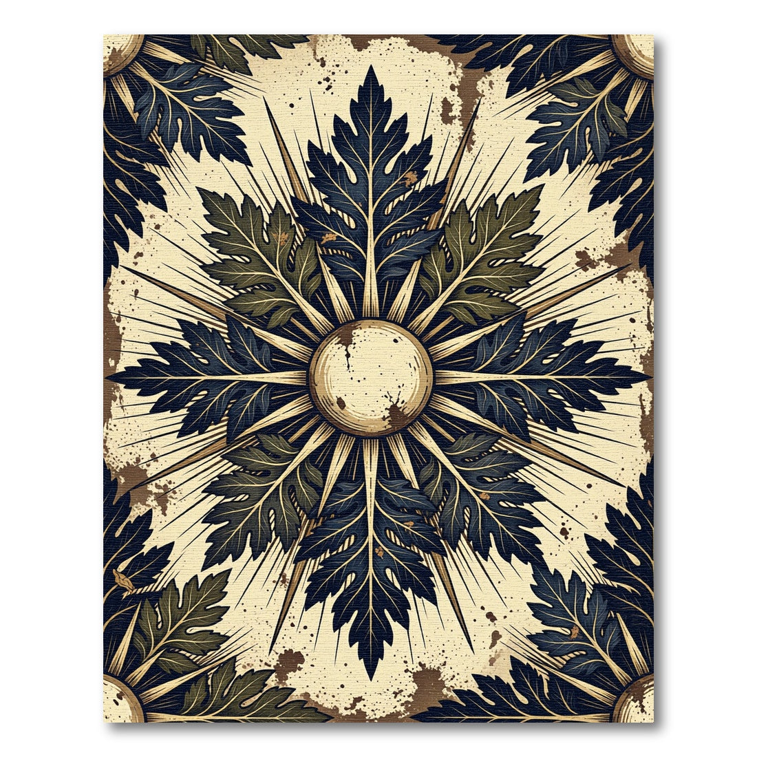 Sunburst Navy Foliage Cream Medallion Rug