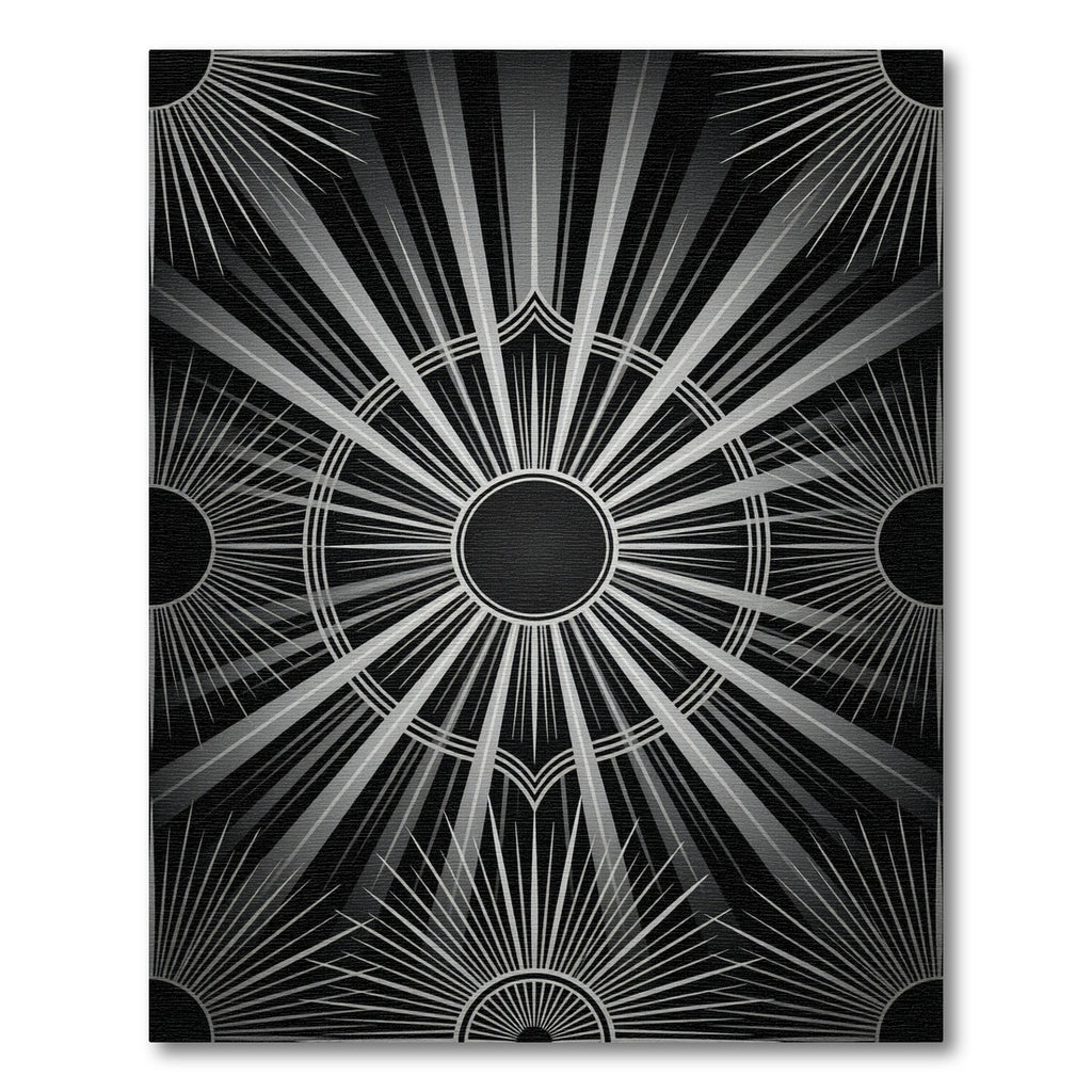 Monochromatic Sunburst Art Deco Geometric Rug