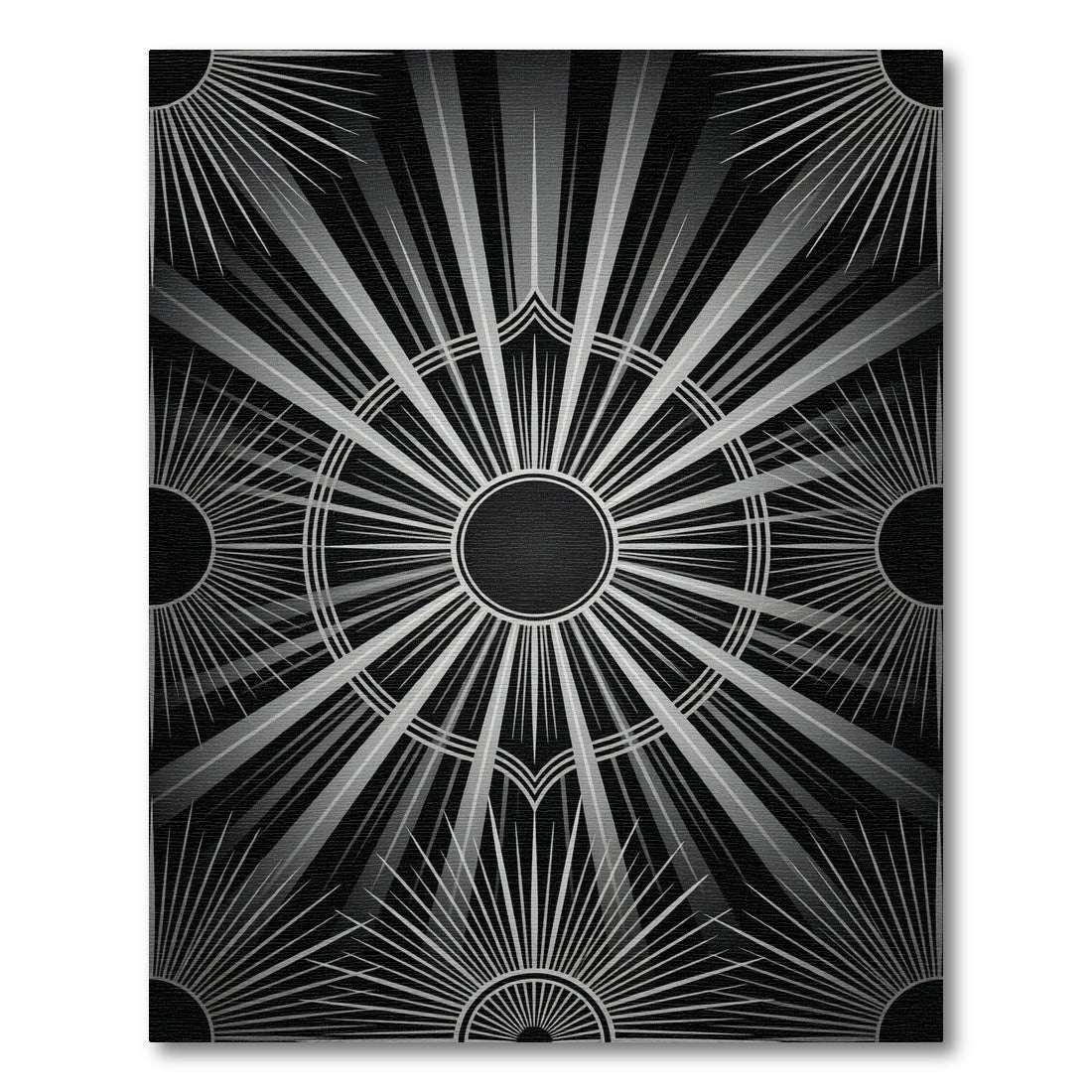Monochromatic Sunburst Art Deco Geometric Rug