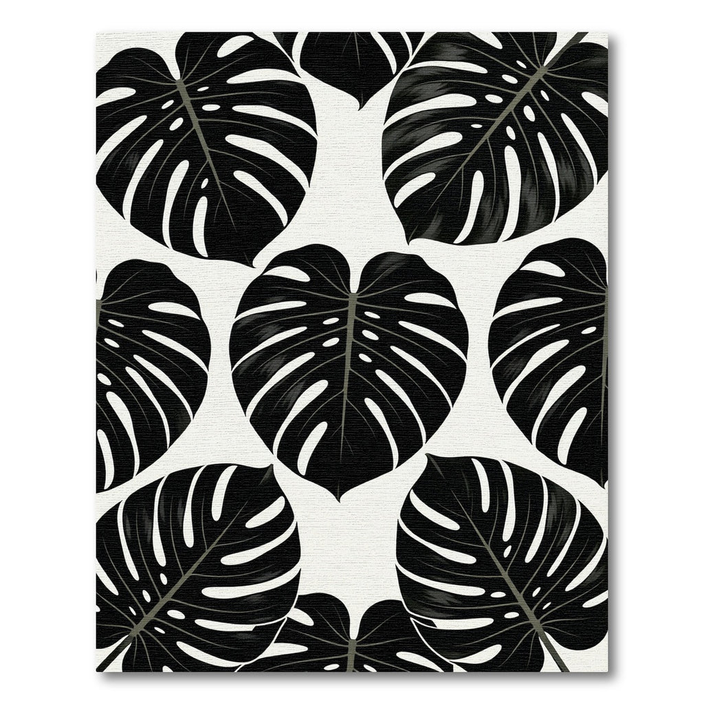 Bold Black Monstera Leaf Pattern Rug