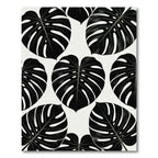 Bold Black Monstera Leaf Pattern Rug