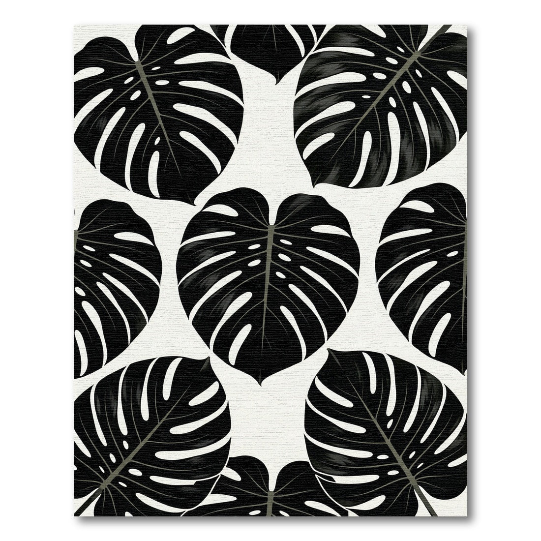 Bold Black Monstera Leaf Pattern Rug