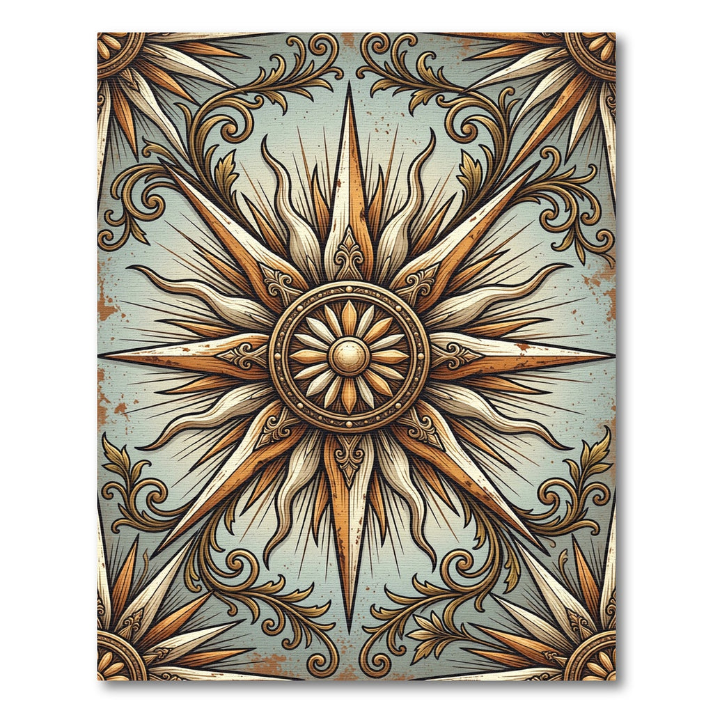 Golden Sunburst Baroque Scroll Rug
