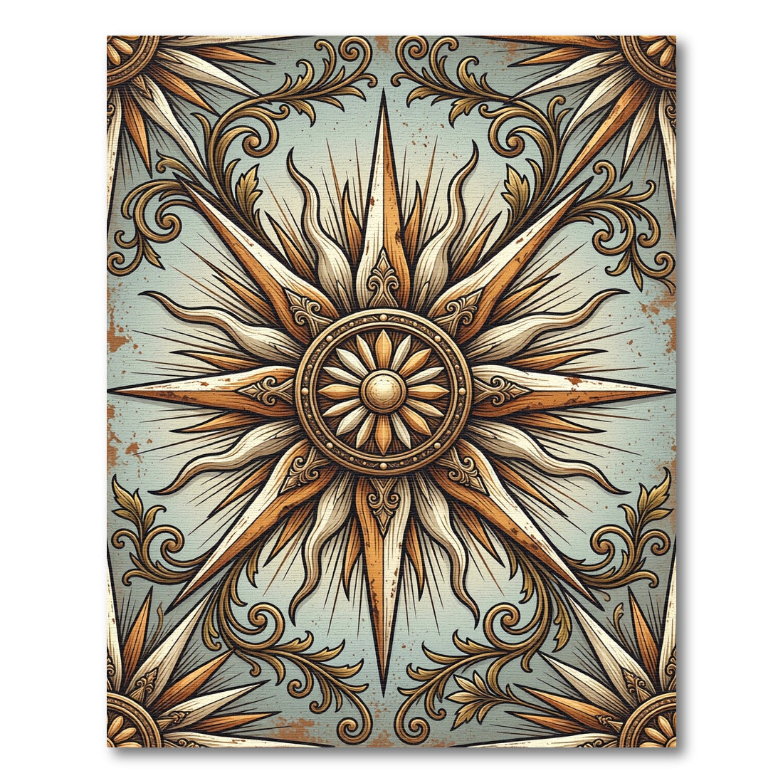 Golden Sunburst Baroque Scroll Rug
