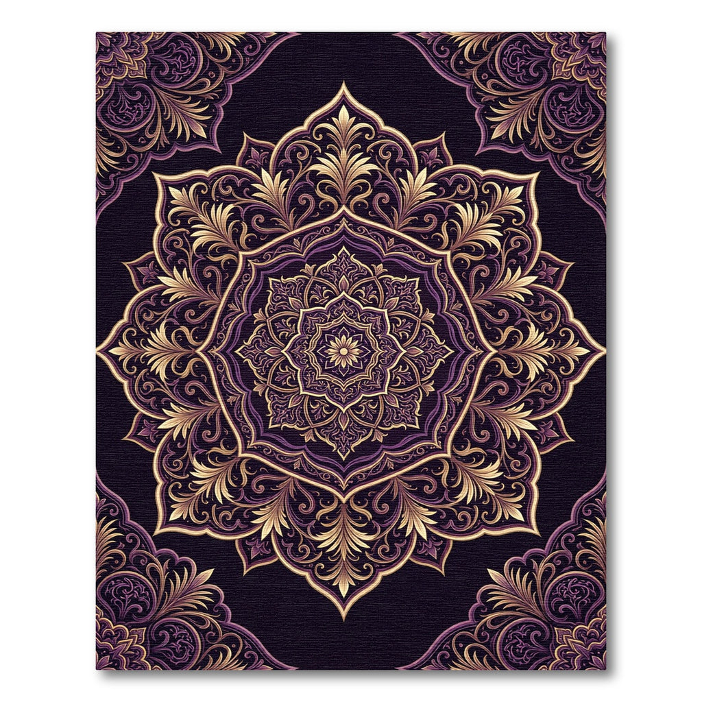 Ornate Purple Gold Medallion Rug