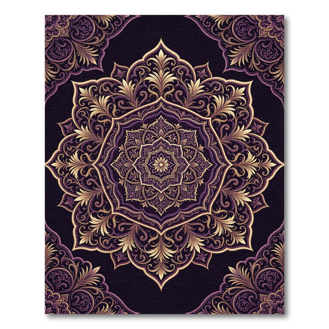 Ornate Purple Gold Medallion Rug