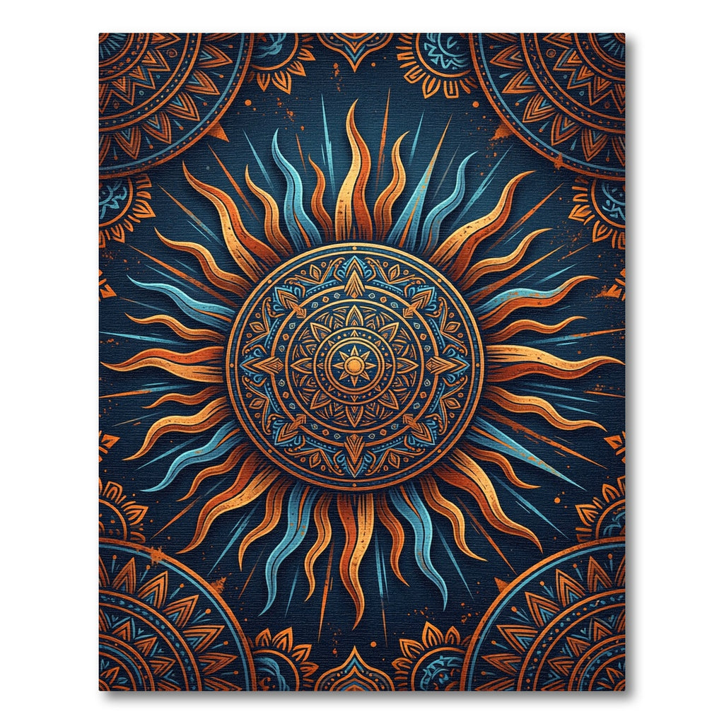 Celestial Golden Sun Mandala Navy Area Rug