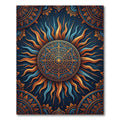 Celestial Golden Sun Mandala Navy Area Rug