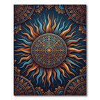 Celestial Golden Sun Mandala Navy Area Rug