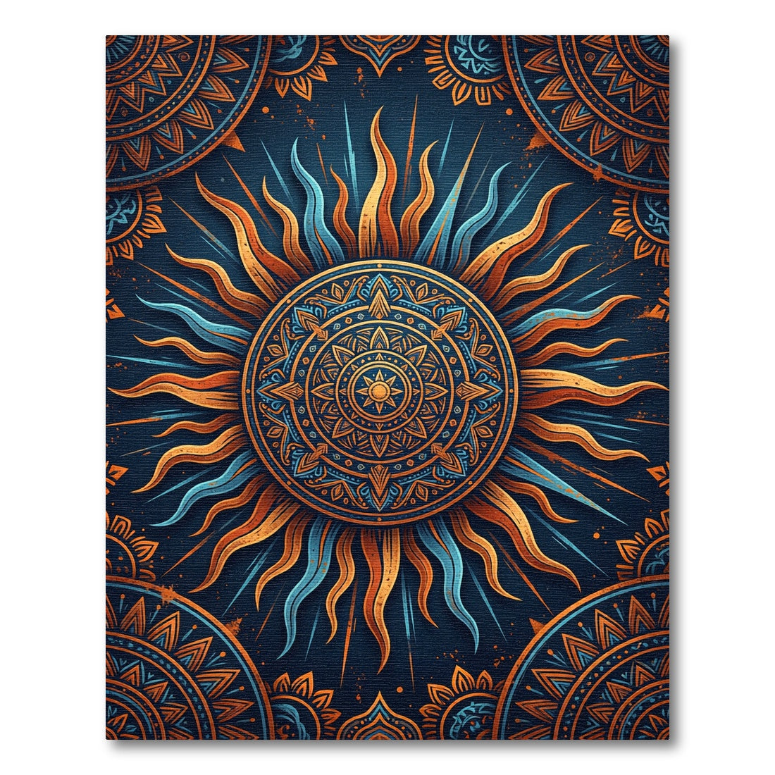 Celestial Golden Sun Mandala Navy Area Rug