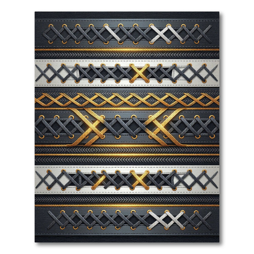 Metallic Laced Black and Gold Grid Rug