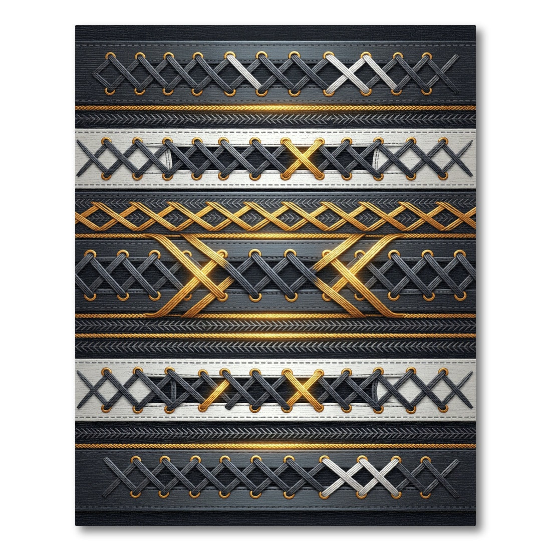 Metallic Laced Black and Gold Grid Rug