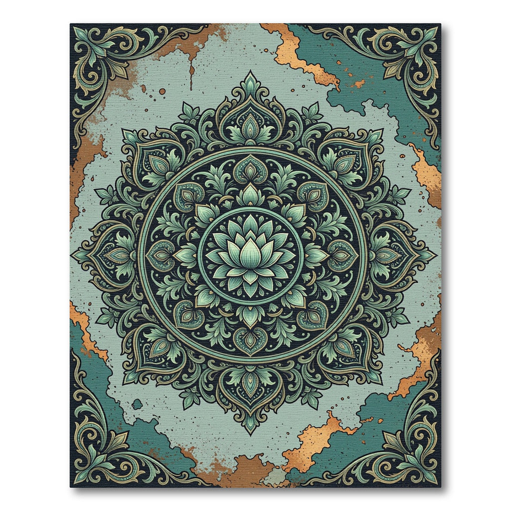 Elegant Teal Lotus Mandala Art Rug