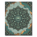 Elegant Teal Lotus Mandala Art Rug