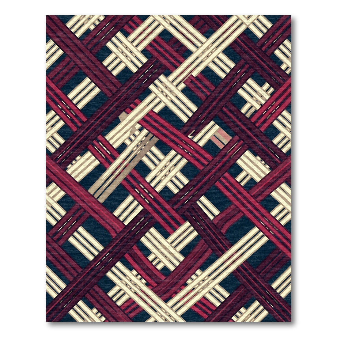 Deep Navy Crimson Woven Lattice Rug