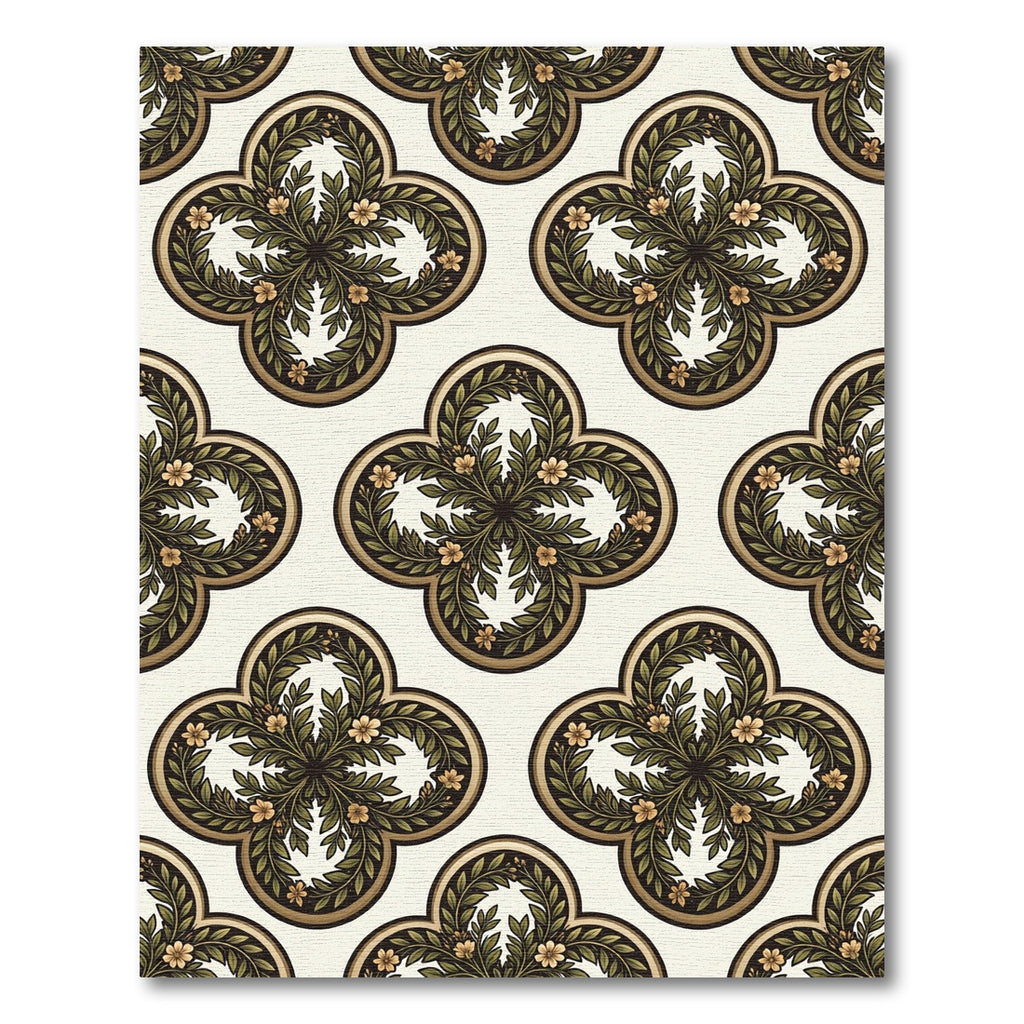 Ornate Green Leaf Clover Medallion Rug