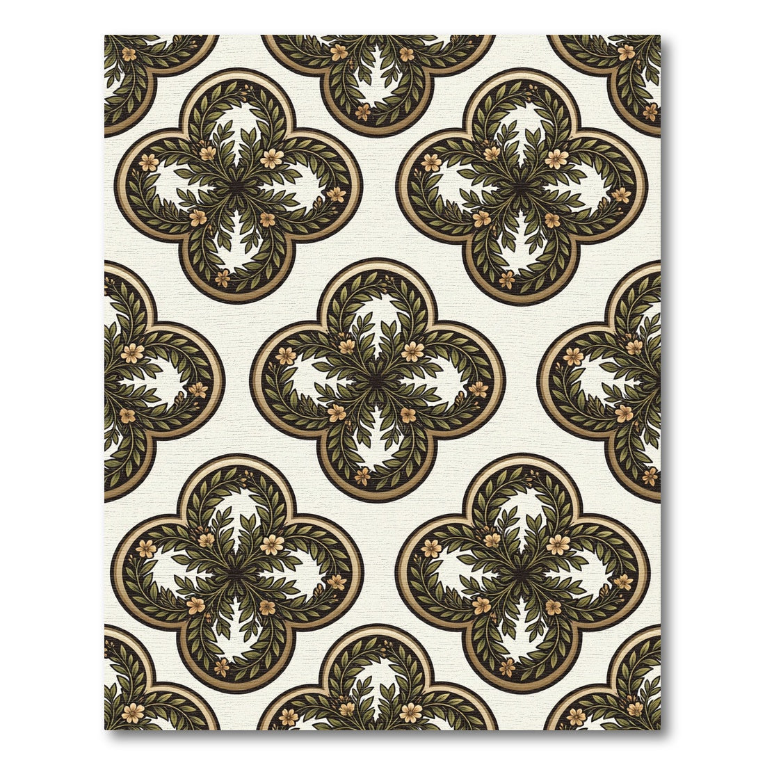 Ornate Green Leaf Clover Medallion Rug