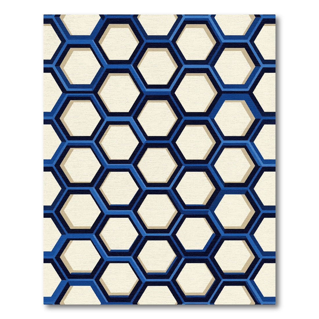 Modern Navy Geometric Honeycomb Rug