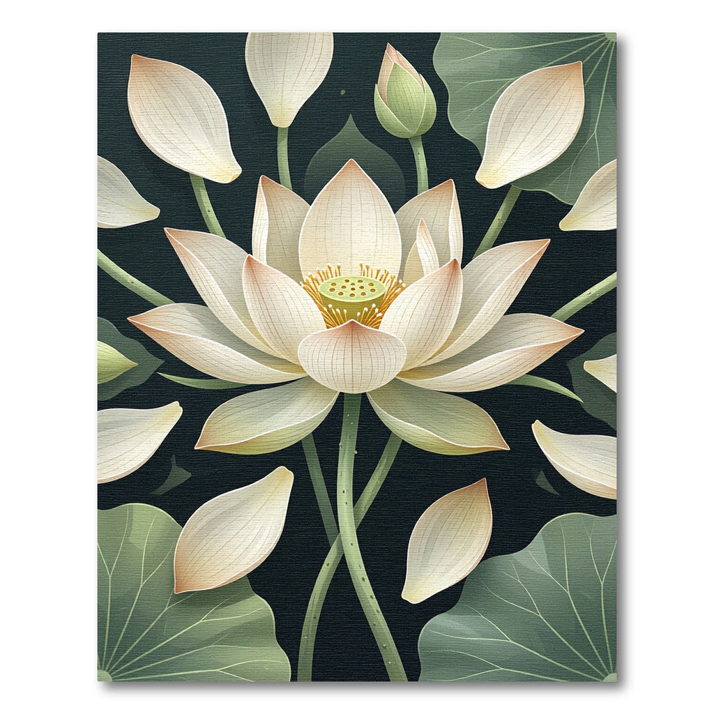 Elegant White Lotus Bloom Botanical Rug