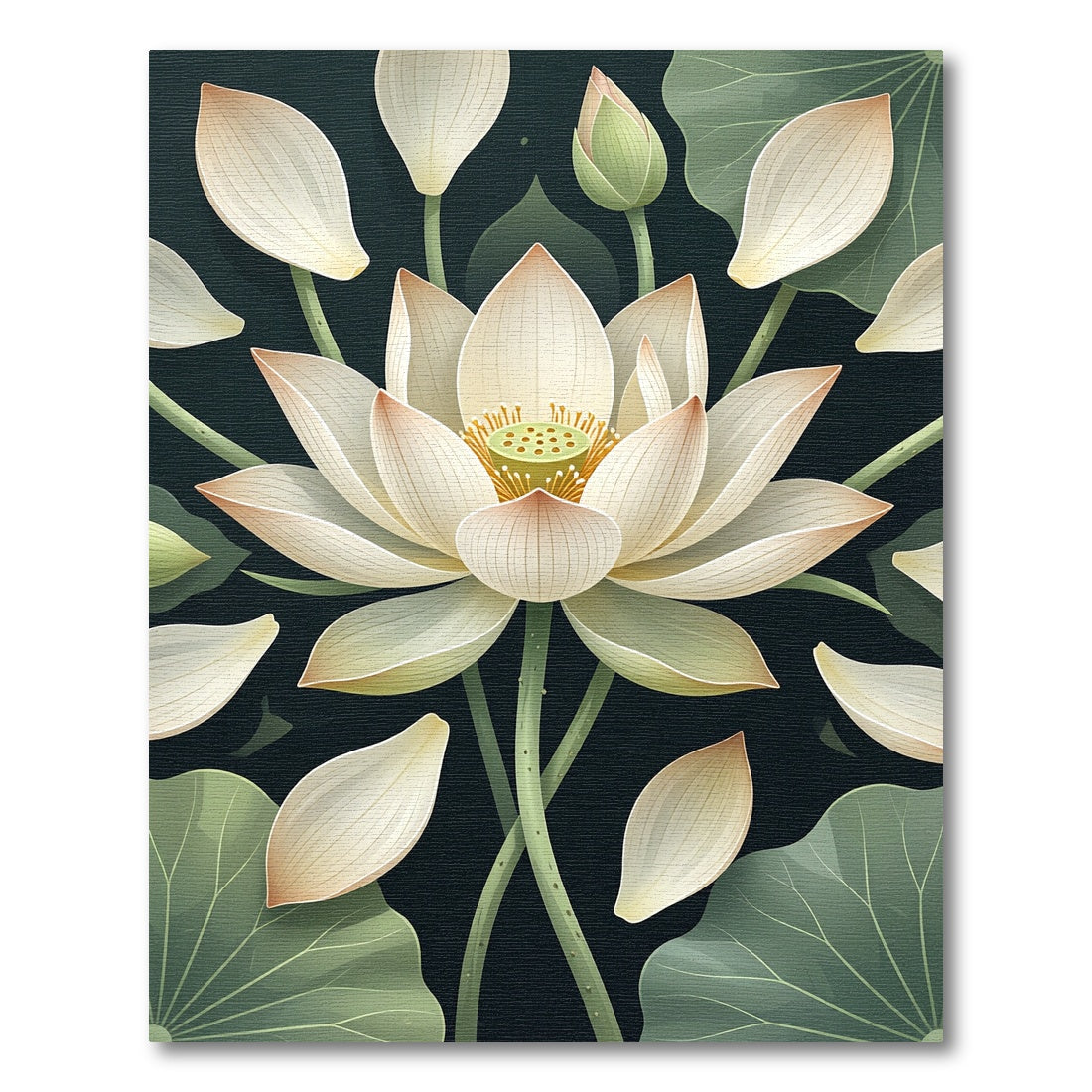 Elegant White Lotus Bloom Botanical Rug