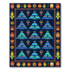 Aztec Temple Folk Art Blue Tapestry Rug
