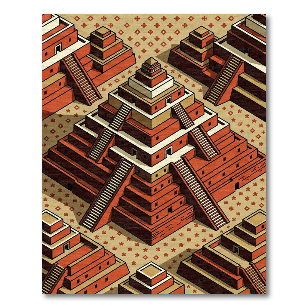 Geometric Terracotta Ziggurat Step Art Rug